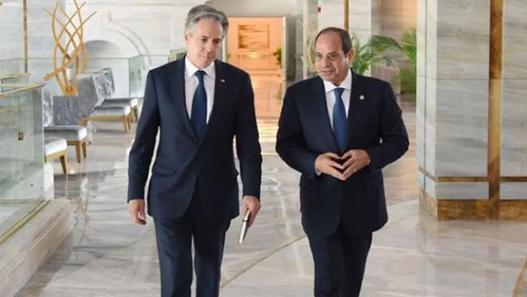 امریکی وزیر خارجہ کی قاہرہ میں مصری صدر سے ملاقات ،غزہ جنگ بندی پر گفتگو