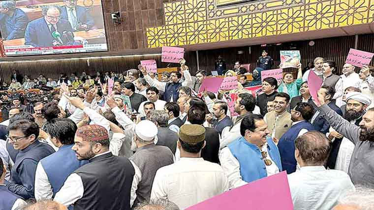 وفاقی بجٹ !وزیر خزانہ کی تقریر کے دوران اپوزیشن کا شدید احتجاج، نعرے بازی