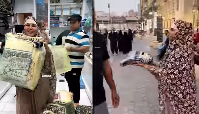 راکھی ساونت کی عمرہ ادائیگی کے بعد مکہ میں جائے نماز باٹنے کی ویڈیو وائرل